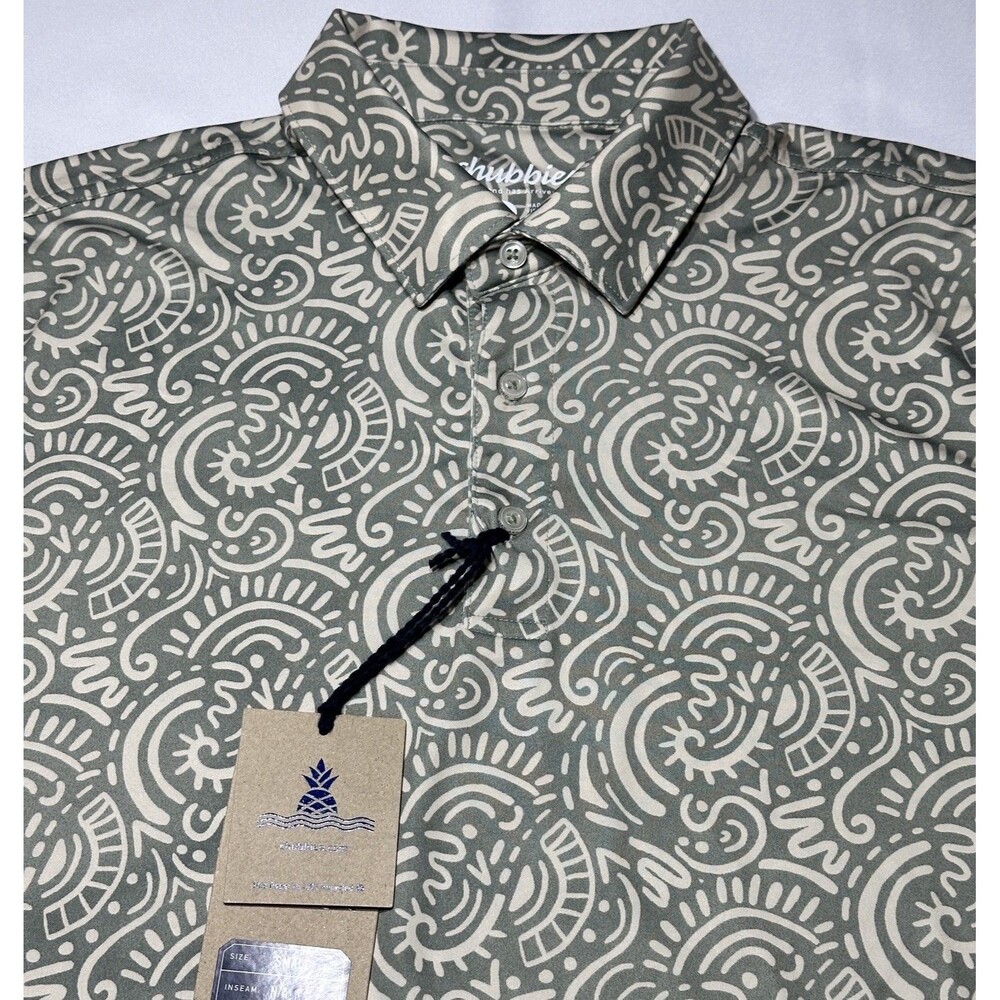 Chubbies The Screen Saver Performance Polo Shirt Green Abstract Mens Small NWT